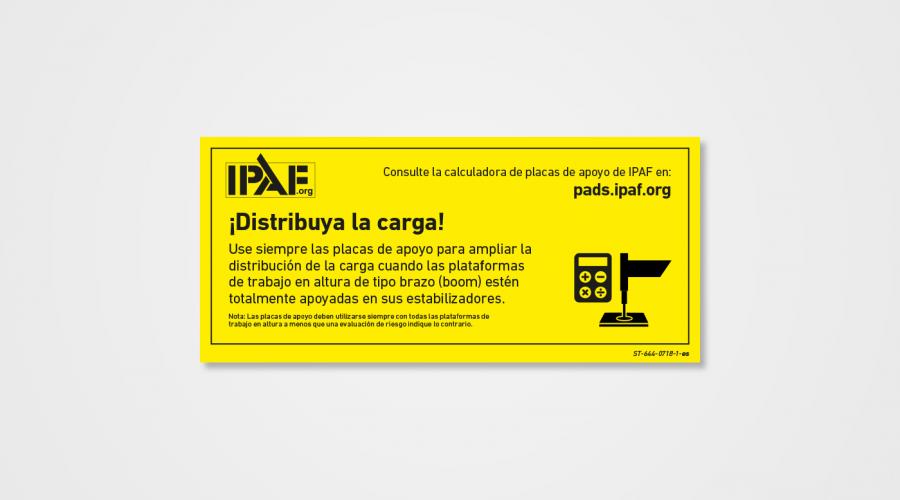 ¡Distribuya la carga! Use siempre las placas de apoyo para ampliar la distribución de la carga cuando las plataformas de trabajo en altura de tipo brazo (boom) estén totalmente apoyadas en sus estabilizadores.