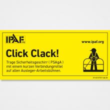 Click Clack! Trage Sicherheitsgeschirr ( PSAgA ) mit einem kurzen Verbindungmittel auf allen Ausleger-Arbeitsbühnen.